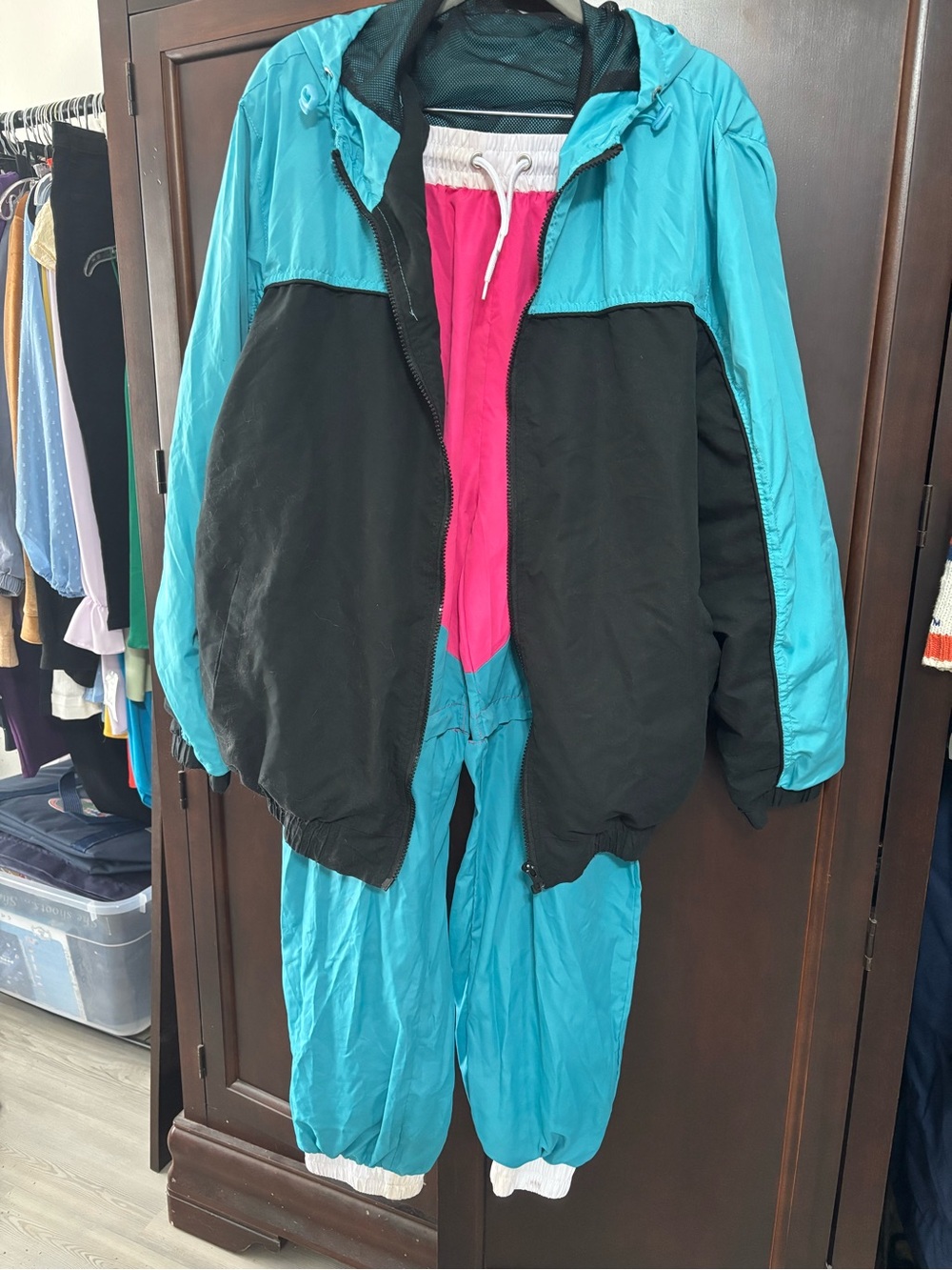 Teal, Black & Pink Men's Ski Jacket and Pants Set